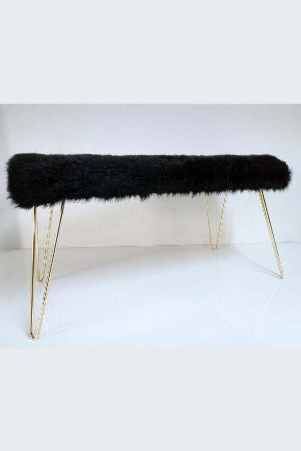 Ünüvar Konsept Puf & Benç 45*100-Gold Ayak Dökülmez Peluş Siyah - 6