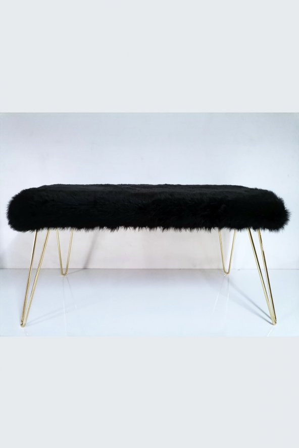 Ünüvar Konsept Puf & Benç 45*100-Gold Ayak Dökülmez Peluş Siyah - 7