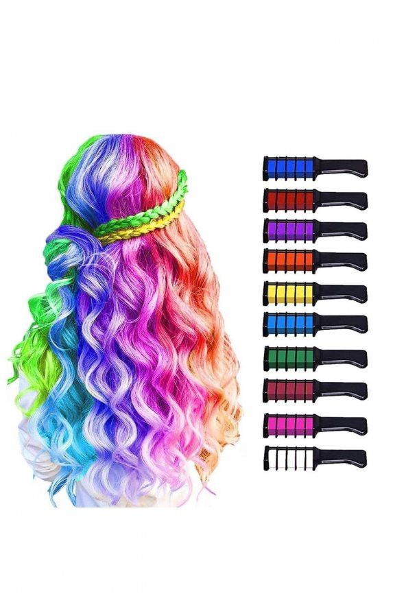 Saç Tebeşiri Taraklı 10 lu Renkli Saç Boyası Tebeşiri Geçici Saç Tebeşir Seti hair Chalk