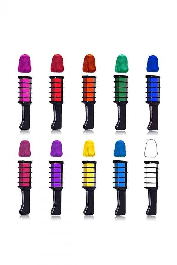 Saç Tebeşiri Taraklı 10 lu Renkli Saç Boyası Tebeşiri Geçici Saç Tebeşir Seti hair Chalk - 4