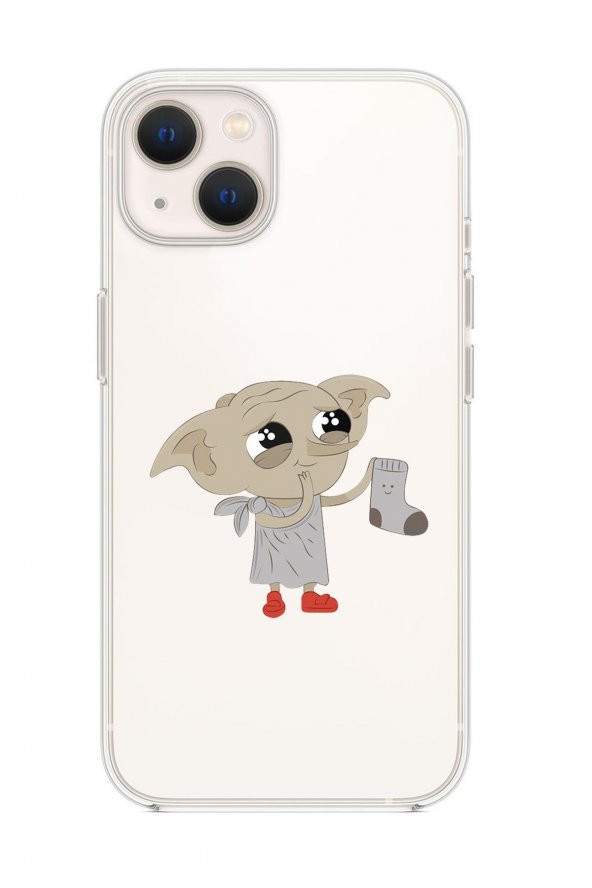 iPhone 14 Uyumlu Dobby Desenli Şeffaf Silikonlu Telefon Kılıfı