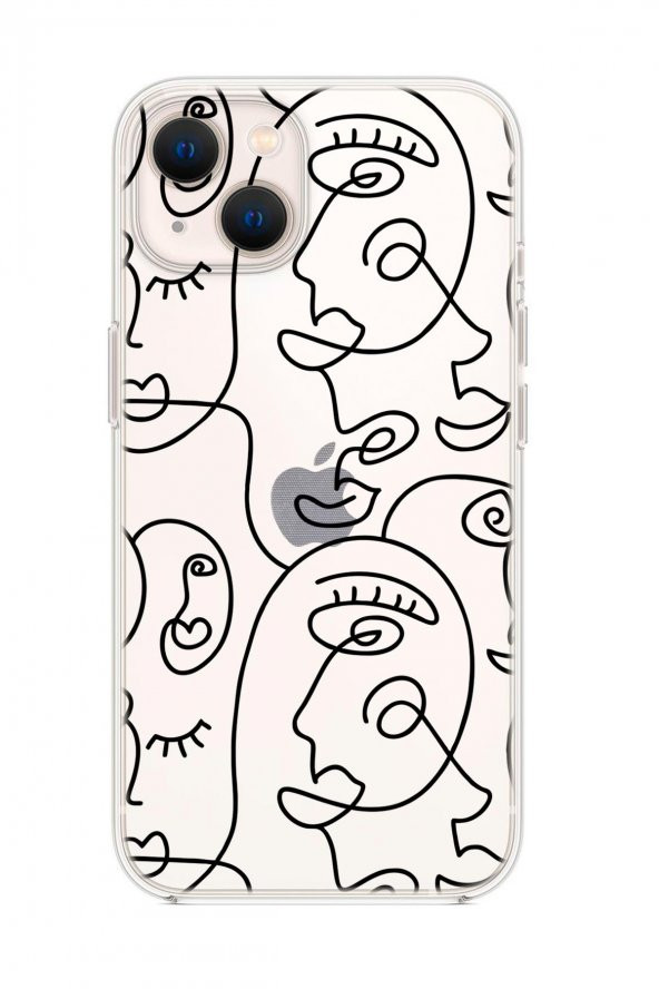 iPhone 14 Plus Uyumlu Face Ary Desenli Şeffaf Silikonlu Telefon Kılıfı