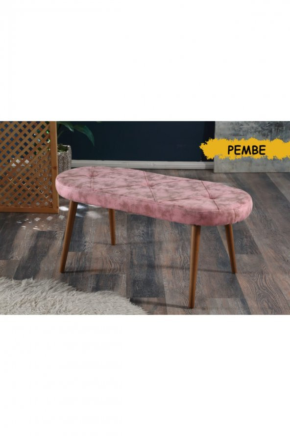 Mymassa Puf & Benç 45*90-Ahşap Ayak Silenebilir Kumaş Pembe