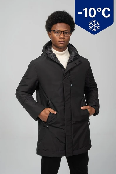 Cekmon Erkek Su ve Rüzgar Geçirmez Kapüşonlu Mikro Elyaf Astarlı Kışlık Klasik Mont RN71313 - Resim 2