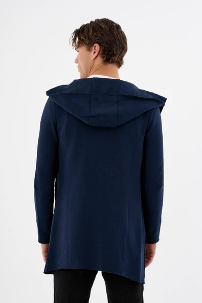 Erkek Uzun Kapüşonlu Salaş Örme Kumaş Hırka Cepli Rahat Model - 3