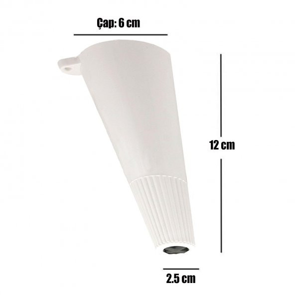 Açılı Konik Ayak Mobilya Baza Koltuk Ayağı Beyaz 12 cm (4 ADET) - Resim 3