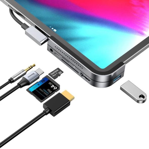 Baseus Bend Angle HDMI USB 6in1 USB Type C Adaptör CAHUB-WJ0G - 5