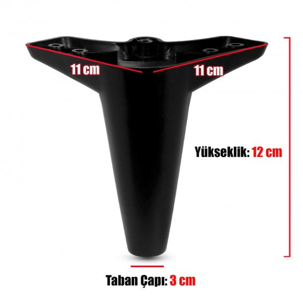 Mobilya Kanepe Sehpa Koltuk Ayağı Siyah Baza Ayak 12 cm (4 ADET) - 4