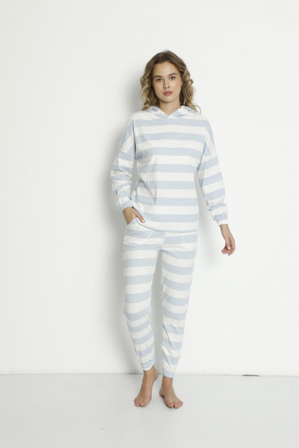 Mevsimlik Penye Kapüşonlu Pijama Takımı