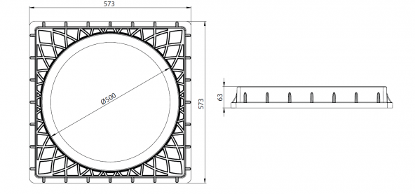 500mm Kare Rögar Kapağı / Çerçeve + Kapak - 2