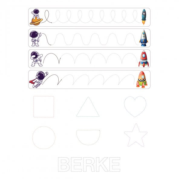 Uzay Temalı Çizgi Çalışması - Duvarda İz Bırakmayan, Statik Tutunan Akıllı Kağıt Duvar Stickerı - 3