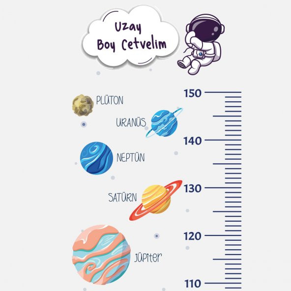 Boy Cetveli - Duvarda İz Bırakmaz, Yapışkansız Tutunma Özellikli Akıllı Kağıt Sticker (Uzay Temalı) - Resim 4