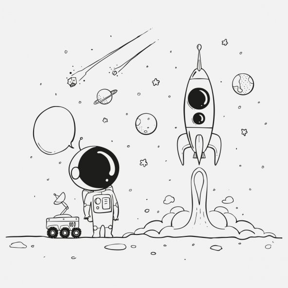 Uzay Temalı Çocuklar İçin Boyama Etkinliği Çalışması, Yaz Sil Özellikli Statik Akıllı Kağıt Sticker - 3