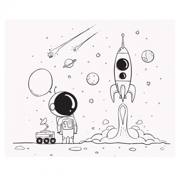 Uzay Temalı Çocuklar İçin Boyama Etkinliği Çalışması, Yaz Sil Özellikli Statik Akıllı Kağıt Sticker - 4