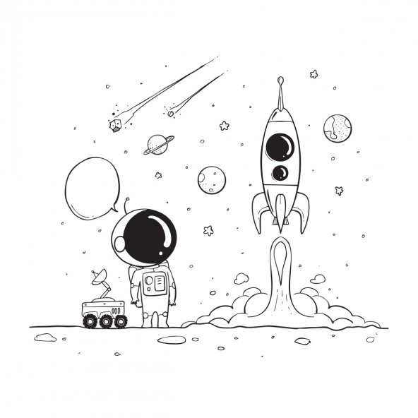 Uzay Temalı Çocuklar İçin Boyama Etkinliği Çalışması, Yaz Sil Özellikli Statik Akıllı Kağıt Sticker - 5