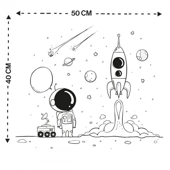 Uzay Temalı Çocuklar İçin Boyama Etkinliği Çalışması, Yaz Sil Özellikli Statik Akıllı Kağıt Sticker - 6