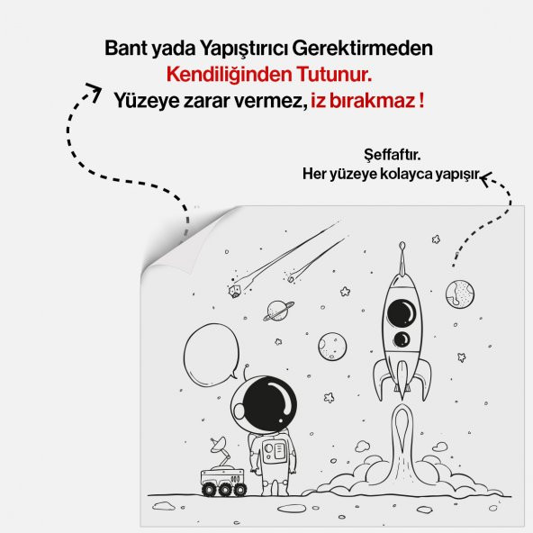 Uzay Temalı Çocuklar İçin Boyama Etkinliği Çalışması, Yaz Sil Özellikli Statik Akıllı Kağıt Sticker - 7