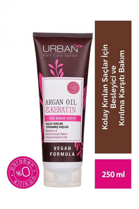 URBAN CARE Argan Yağı&keratin Kolay Kırılan Yıpranmış Saçlara Özel Saç Bakım Kremi-vegan-250ml