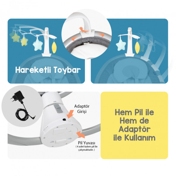 Huggy Nest Otomatik Sallanabilir Kumandalı Müzikli Anakucağı(0-9 kg) - 7