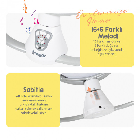 Huggy Nest Otomatik Sallanabilir Kumandalı Müzikli Anakucağı(0-9 kg) - 8
