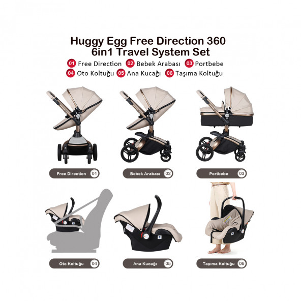 Huggy Egg 6 İn 1 Travel Sistem Bebek Arabası - 3