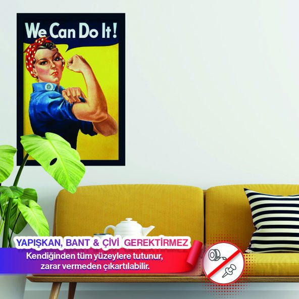 We Can Do It! Yapışkansız Statik Tutunan İnovatif Sihirli Akıllı Kağıt Poster (Kadın Gücü Hareketi)