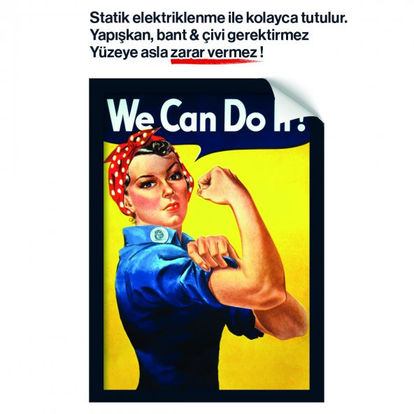 We Can Do It! Yapışkansız Statik Tutunan İnovatif Sihirli Akıllı Kağıt Poster (Kadın Gücü Hareketi) - 2