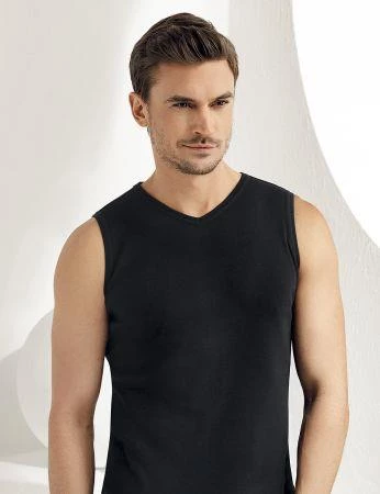 6 Adet Şahinler Erkek Ribana V Yaka Sıfır Kollu Fanila Atlet E032 - Resim 2