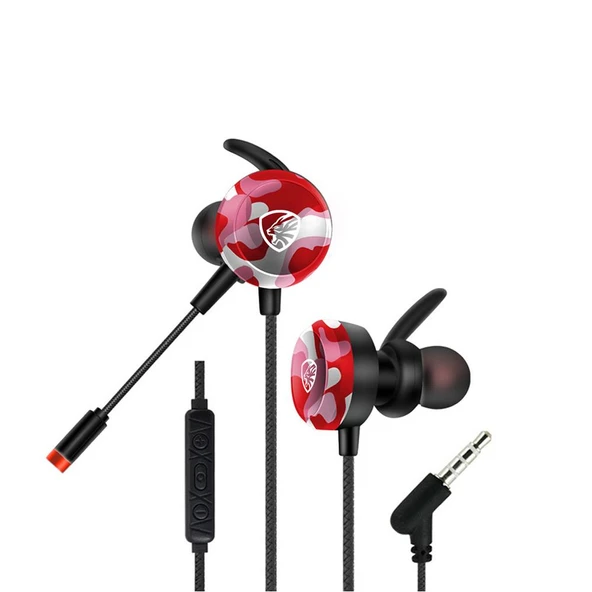 Hytech HY-GK4 3,5 Oyuncu Esnek Mikrofonlu Kırmızı Kamuflaj Kulakiçi Kulaklık ürün görseli