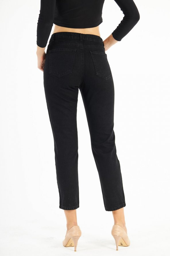 Kadın Yüksek Bel Kabartma Yıldız Baskılı Yırtık Boyfriend Kot Pantolon - 12