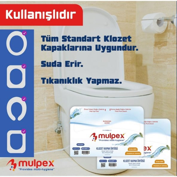 Mulpex Hijyenik Klozet Kapak Örtüsü 1 Pkt. : 250 Adet (100 Selüloz) - 5