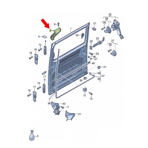 VW Transporter T6 2010-2015 Sağ Sürgülü Kayar Kapı Üst Kolu 7H0843436P - 3