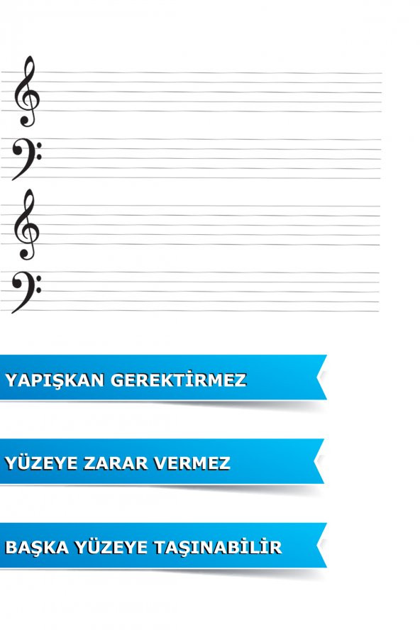 Sol Fa Anahtarlı Portreli Nota Çizgili - Yapışkansız Tutunan Akıllı Kağıt - 2
