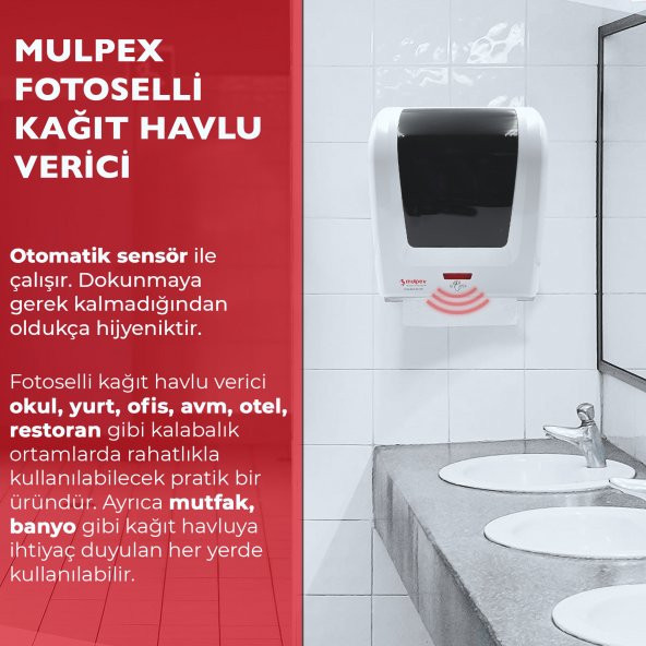 Mulpex Sensörlü Fotoselli Otomatik Kağıt Havlu Makinesi 21 Cm. Beyaz - 7