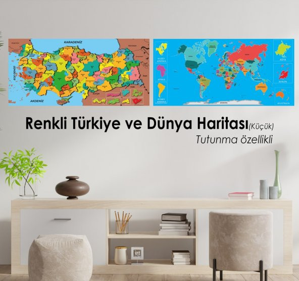 Renkli Dünya & Türkiye Haritası - Yapışkansız Tutunan Akıllı Kağıt - 1