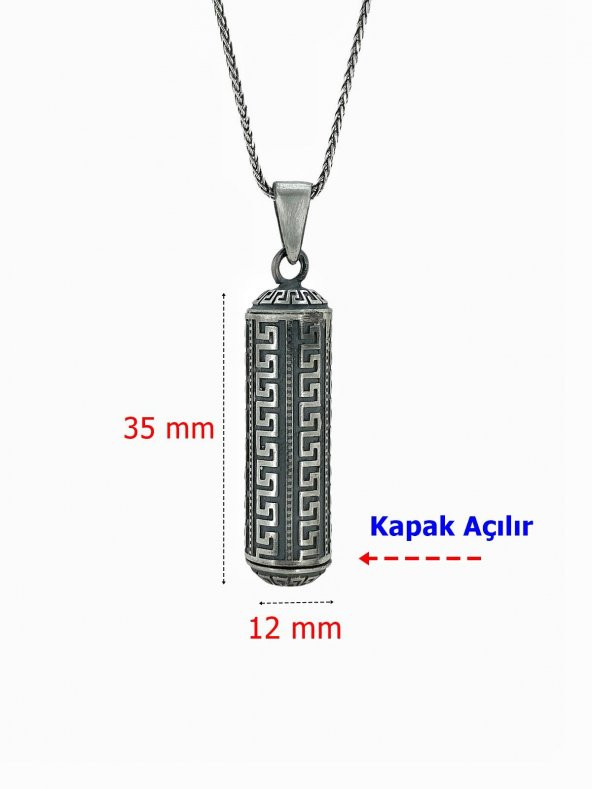 925 Ayar Gümüş Muska Muskalık Küp Silindir Model Kolye - 6