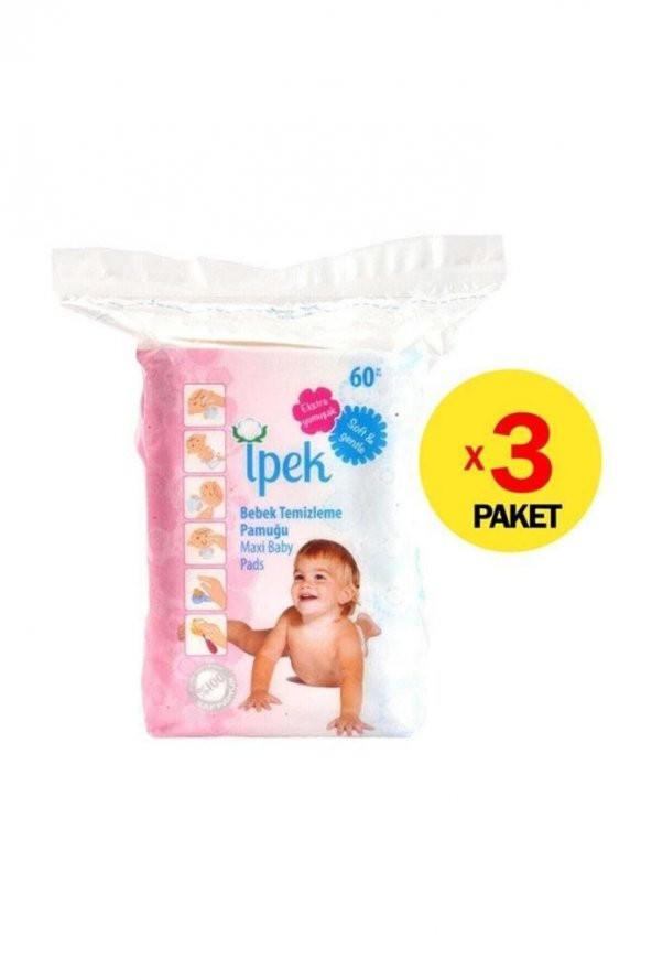 Ipek Maxi Bebek Temizleme Pamugu 60lı 3 Adet