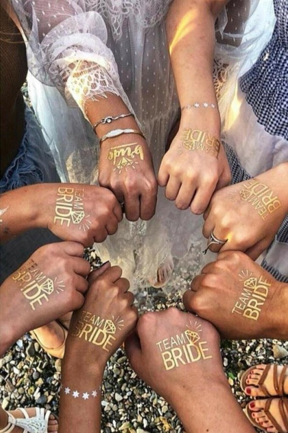 10lu Fırsat Paketi Bekarlığa Veda Partisi Gold Bride Ve Team Bride Gelin Süslemeleri Geçici Dövme - 3