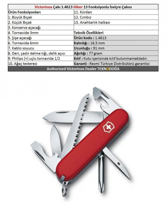 Victorinox Hiker 1.4613 Kırmızı İsviçre Çakısı 91mm 13F - 2