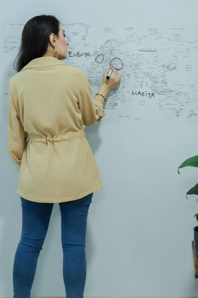 Dünya Haritası -  Yapışkansız Tutunan Akıllı Kağıt & Silgili Tahta Kalemi Hediyeli ürün görseli 1