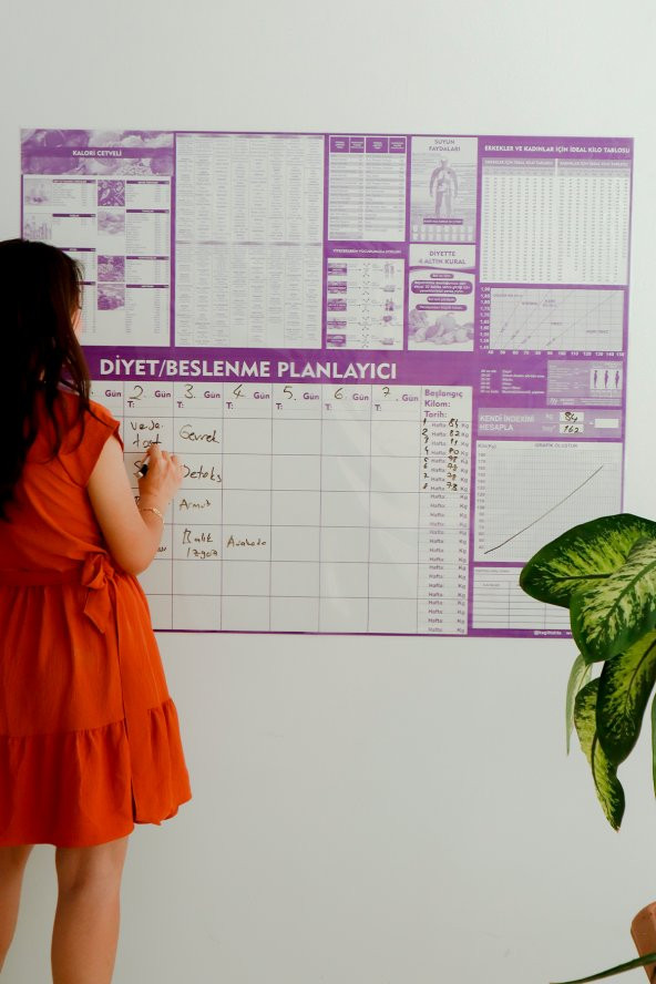 Diyet Beslenme & Egzersiz - Yapışkansız Tutunan Akıllı Kağıt *Silgili Tahta Kalemi Hediyeli*