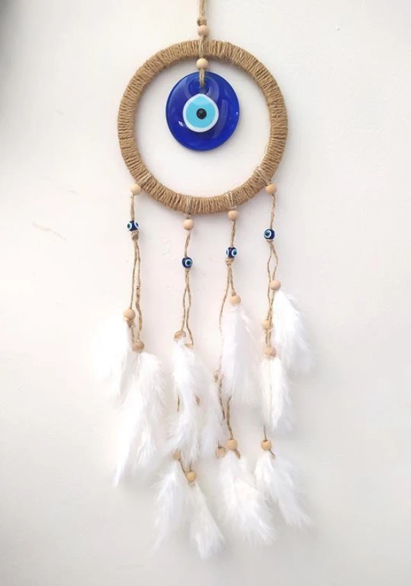 Hdmarketim Nazar Boncuklu Düş Kapanı Dreamcatcher Kuş Tüyü Duvar Süsü