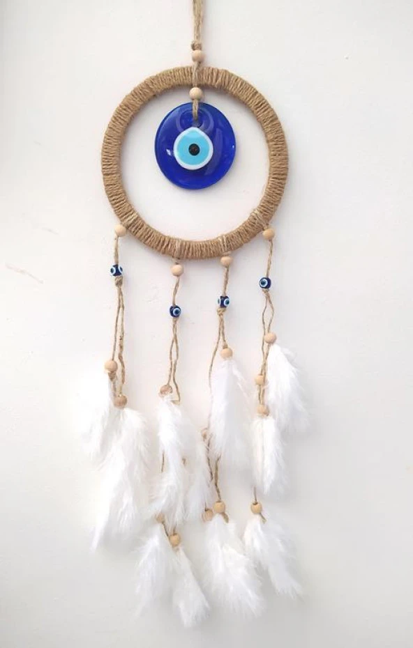 Hdmarketim Nazar Boncuklu Düş Kapanı Dreamcatcher Kuş Tüyü Duvar Süsü - 4