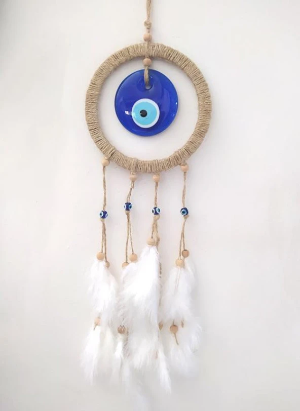 Hdmarketim Nazar Boncuklu Düş Kapanı Dreamcatcher Kuş Tüyü Duvar Süsü - 6
