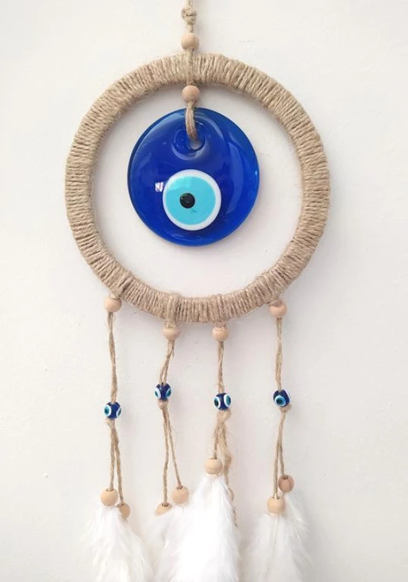 Hdmarketim Nazar Boncuklu Düş Kapanı Dreamcatcher Kuş Tüyü Duvar Süsü - 7