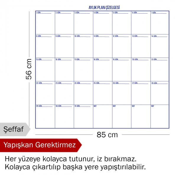 Aylık Plan Çizelgesi - Yapışkansız Tutunan Akıllı Kağıt & Silgili Kalem Hediye - 3