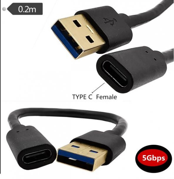 USB 3.1 Type-C Dişi to USB 3.0 Erkek Kablo - 20 cm