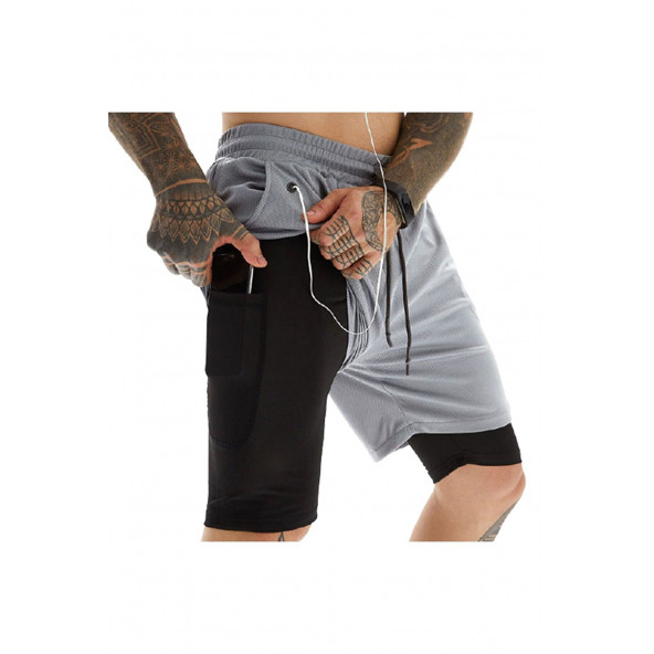 MOOLY Unisex Koşu Ve Antrenman Sporcu Şortu Açık Gri