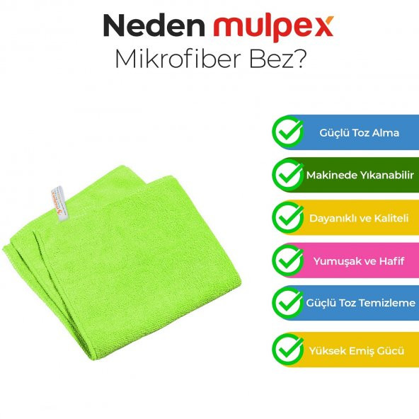 Mulpex Mikrofiber Genel Temizlik Bezi Yeşil 40X40 cm. - 10 Adet - 2