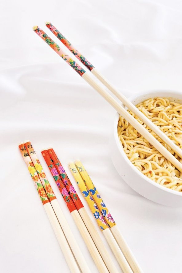 Desenli Organik Bambu Çin Çubuğu Chop Sticks 10 Çift